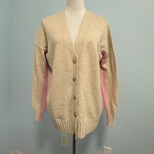 Boden Zia Longline V-Neck Cardigan Beige‎ Pink Colorblock Knit Size S